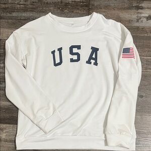White USA Sweatshirt Americana Long Sleeve Crewneck Pullover Women’s Sz Medium
